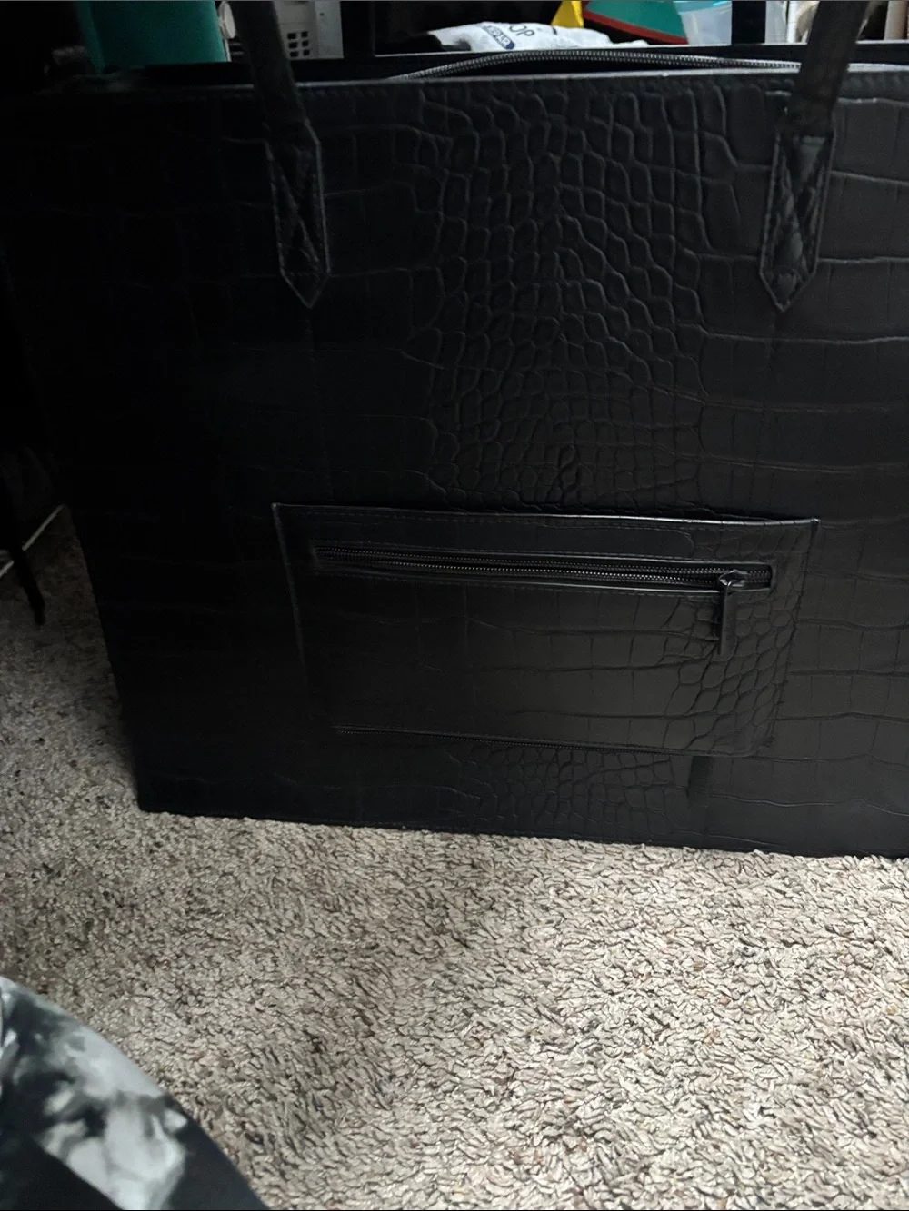 BEIS Black Croc-Embossed Laptop Tote